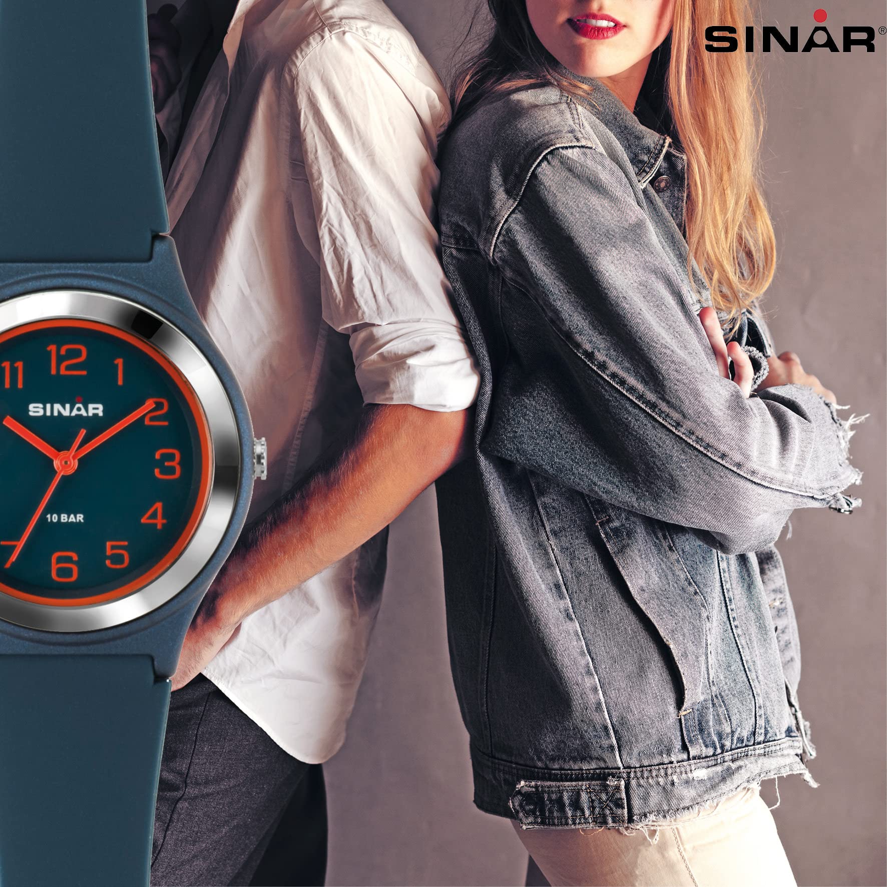 SINAR XB-48-12 Reloj de pulsera para niños analógico cuarzo 10 bar resistente al agua correa de silicona azul oscuro naranja