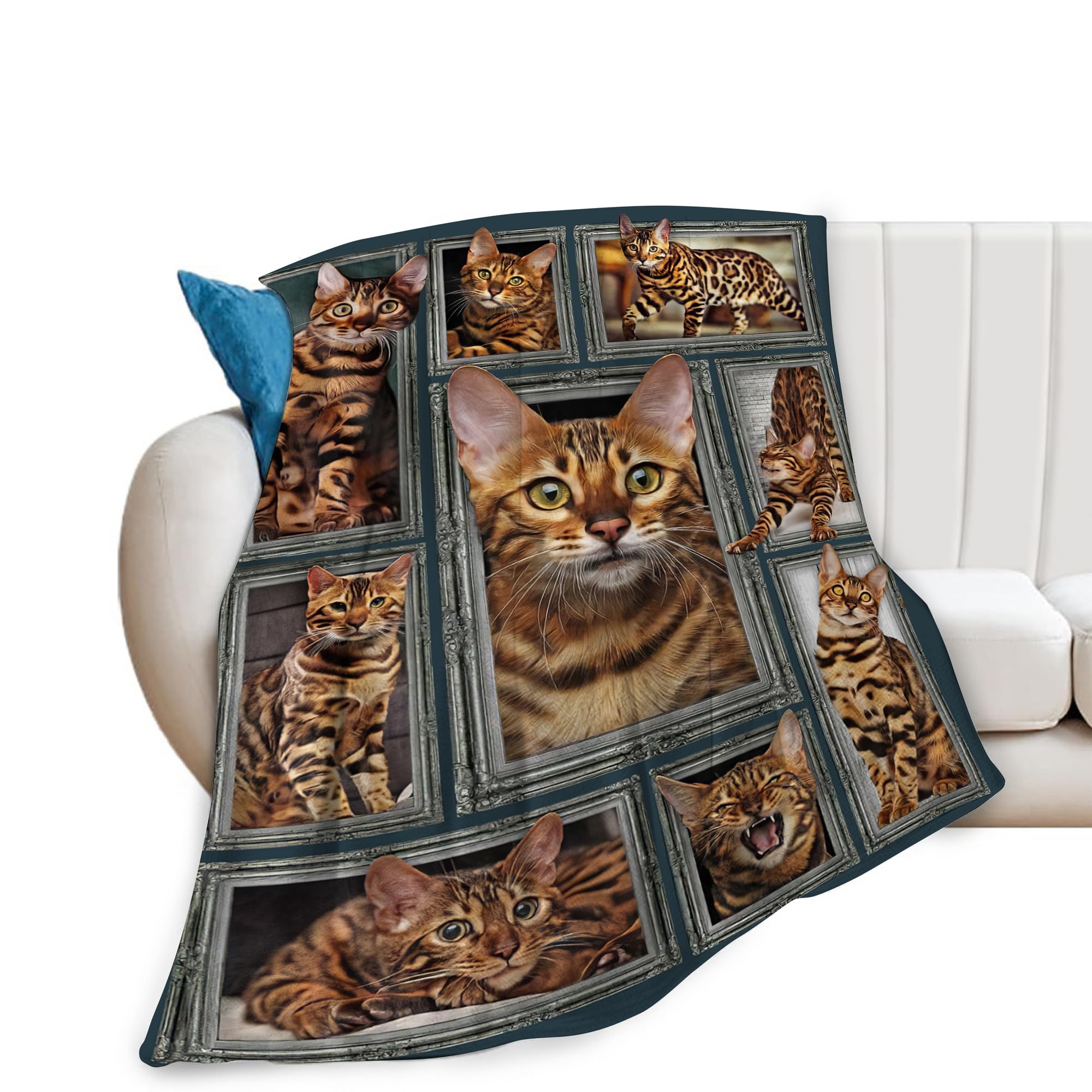 Bengal Cat Gifts and Decor - Cute Throw Blanket for Girls, Women, Kids, Adults - Soft Warm Cozy Fleece for Couch, Sofa, Bed - 50"x40"