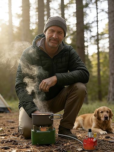 Miniatura 8 de Indwell Estufa de butano de un solo quemador, estufa portátil para acampar con bolsa de transporte, estufa de gas de campamento resistente al