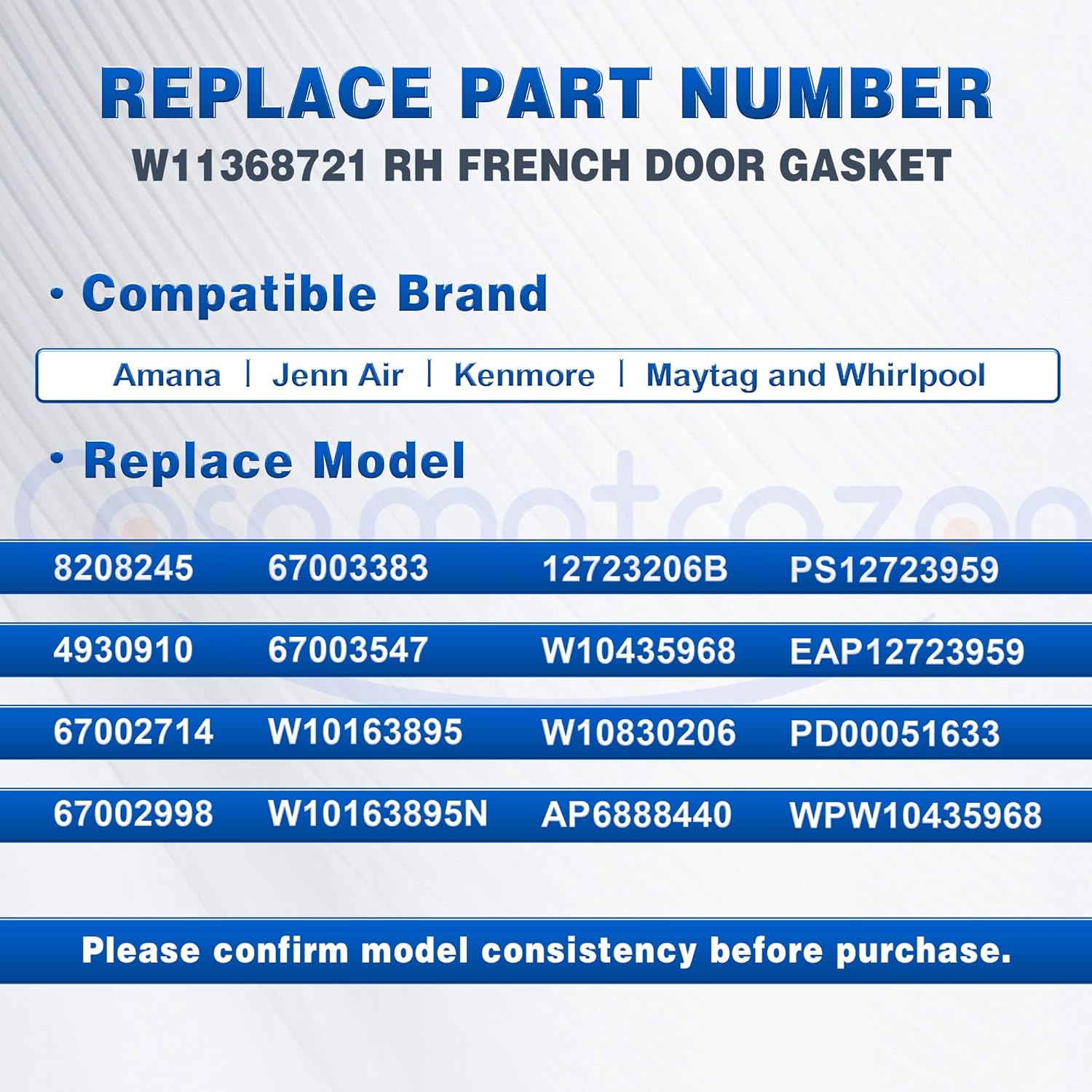 W11368721 12723206B 39.7"x 16.93" Cosamatcozon Upgraded Refrigerator Rh French Door Gasket (Black) - Compatible with Some Amana, Jenn Air, Kenmore, Maytag and Whirlpool Refrigerators