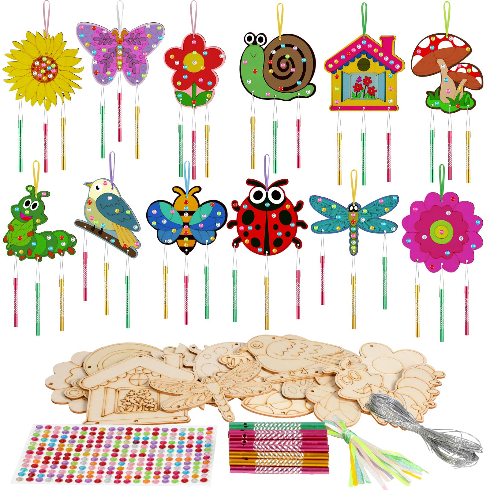 Set di carillon stellato, kit fai da te di carillon in legno, artigianato musicale per bambini all'aperto, ornamenti appesi in legno per Natale, giorno del Ringraziamento, compleanno, Halloween