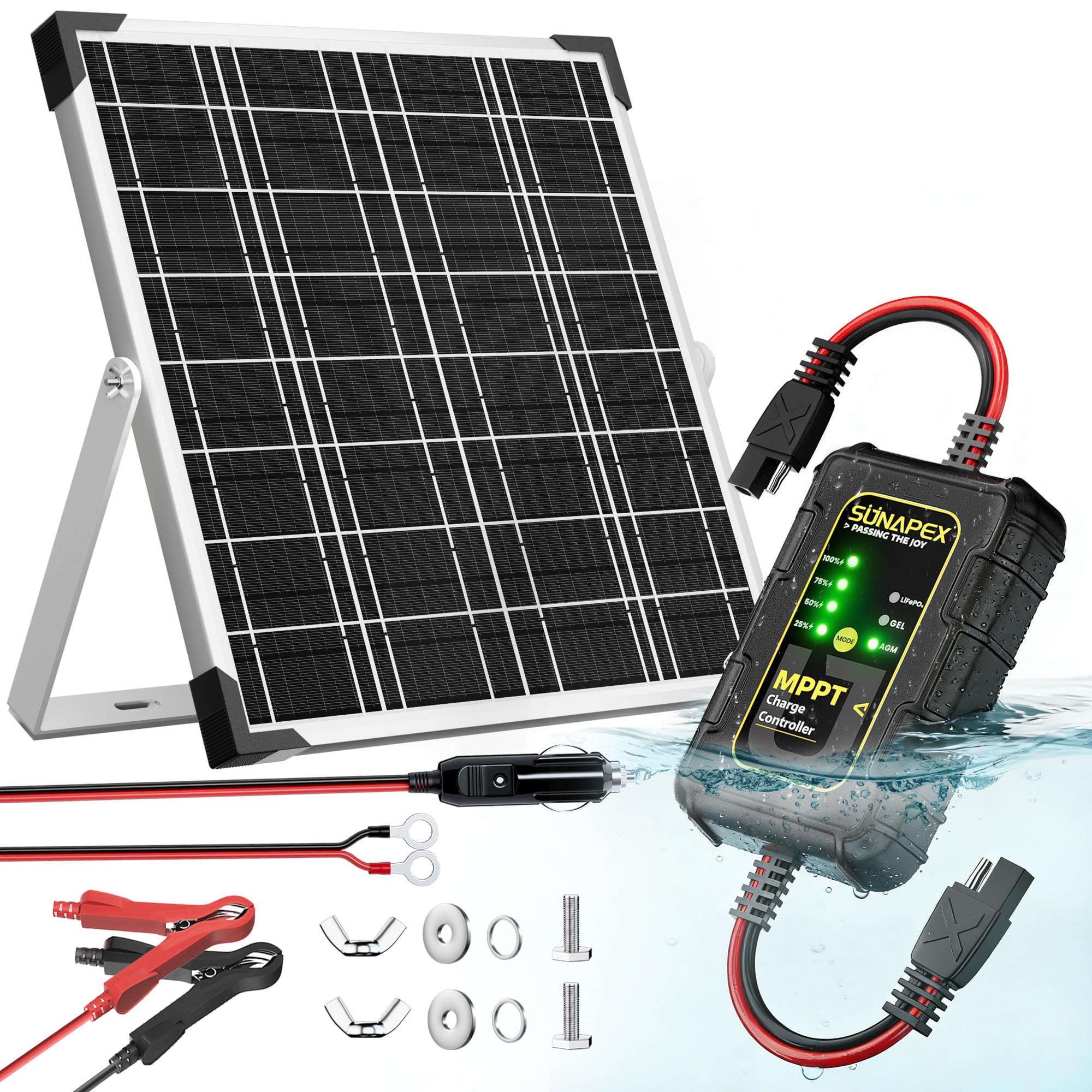 Amazon.com : SUNAPEX 12V Solar Battery Charger: 25W Waterproof