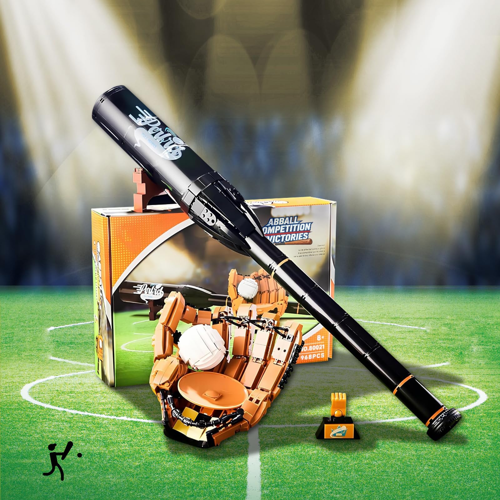 Sosuy Set de Construcción de Bloques Béisbol, 968 Piezas con Bate, Guante, Pelota, Trofeo y Soporte, Juguete Educativo para Niños Adolescentes, Regalo para Fans del Deporte para Construir y Exhibir