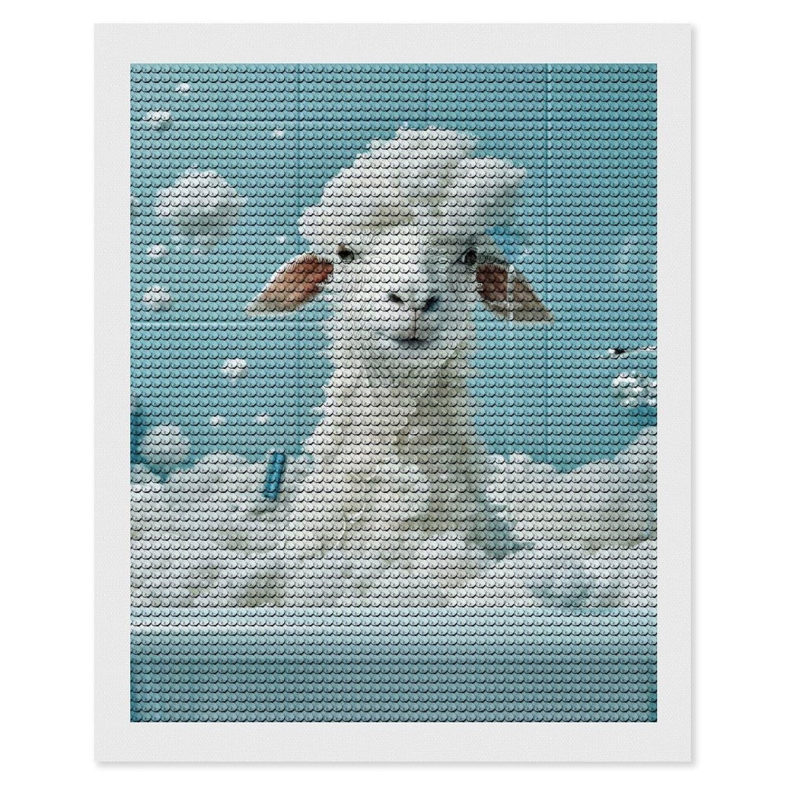 Junmoney Sheep in A Bubble Bath Diamond Painting Set 16"x20", Neat Printed Canvas, with Tool Kit, Bedroom Decor, Gift Idea, Complete Accessories
