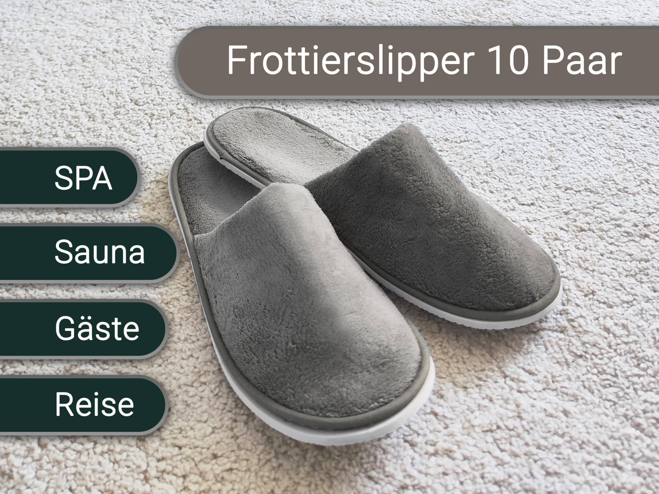ZOLLNER 10 Paar Einwegslipper Gästehausschuh - Frottierslipper für Reise, Spa, Sauna und Zuhause - rutschhemmende Sohle - geschlossene Spitze - Einheitsgröße - Hotelqualität, 386