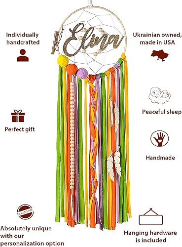 Miniatura 6 de Atrapasueños de arcoíris personalizado para habitación de niña, nombre personalizado para colgar en la pared del hogar, decoración de dormitorio