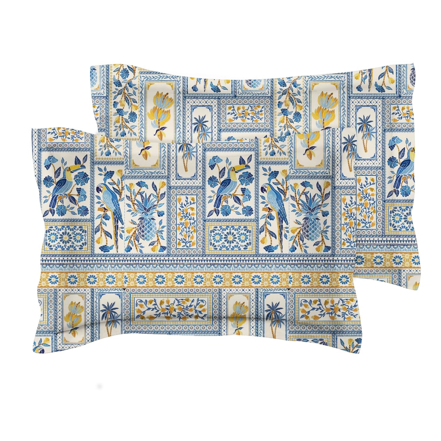 BSB HOME® 220 TC Premium Cotton Printed Pillow Covers | Ultrasoft Breathable Envelope Closure| Pack of 2 Pillow Covers King Size (White & Blue Flower, 20 x 30 Inches)-image-46