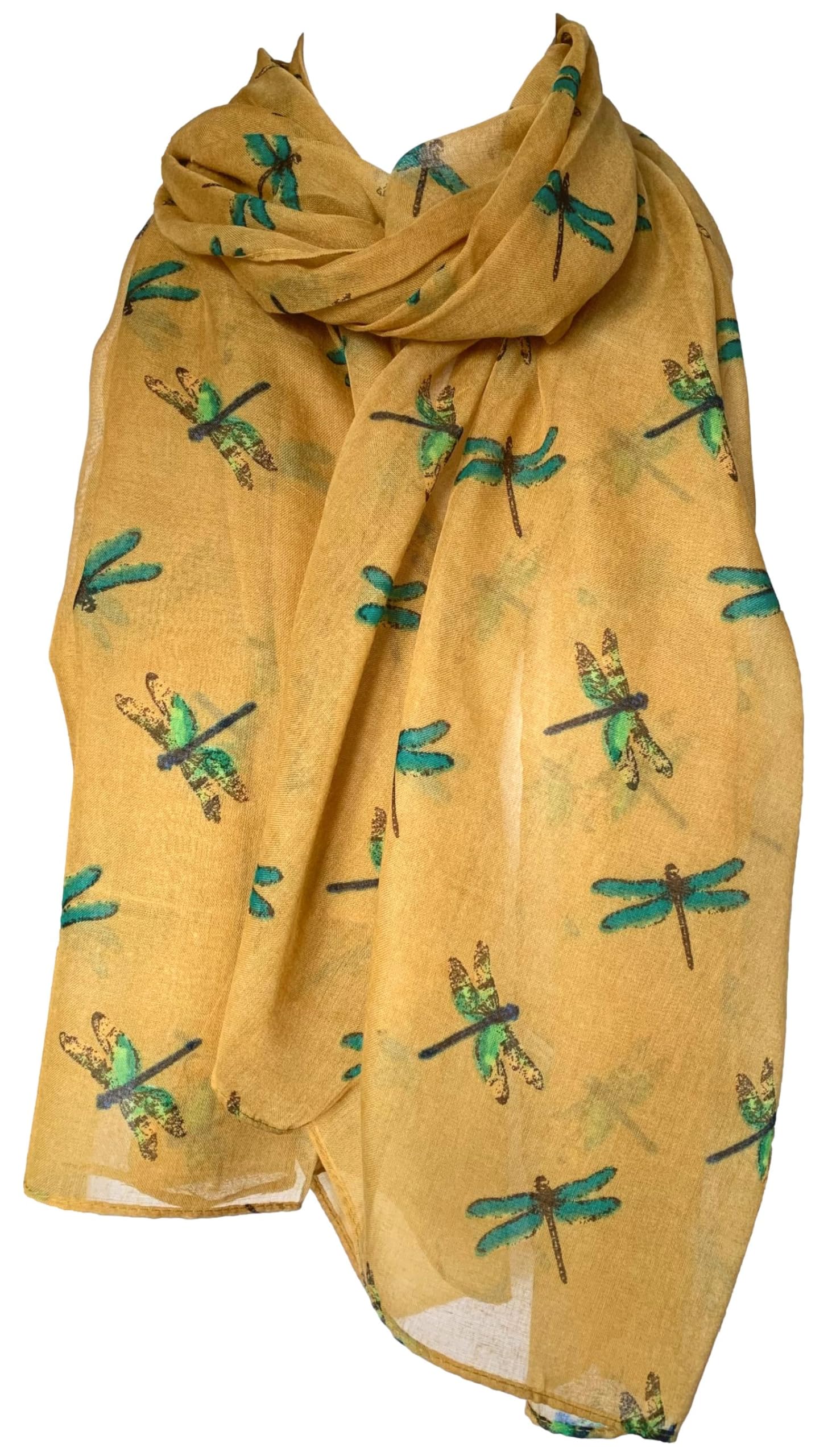 Purple Possum Women's Mustard, Yellow, Mustard Yellow Purple Possum® Mustard Yellow Scarf Green Dragonfly Pattern Lightweight Wrap Dragonflies Shawl