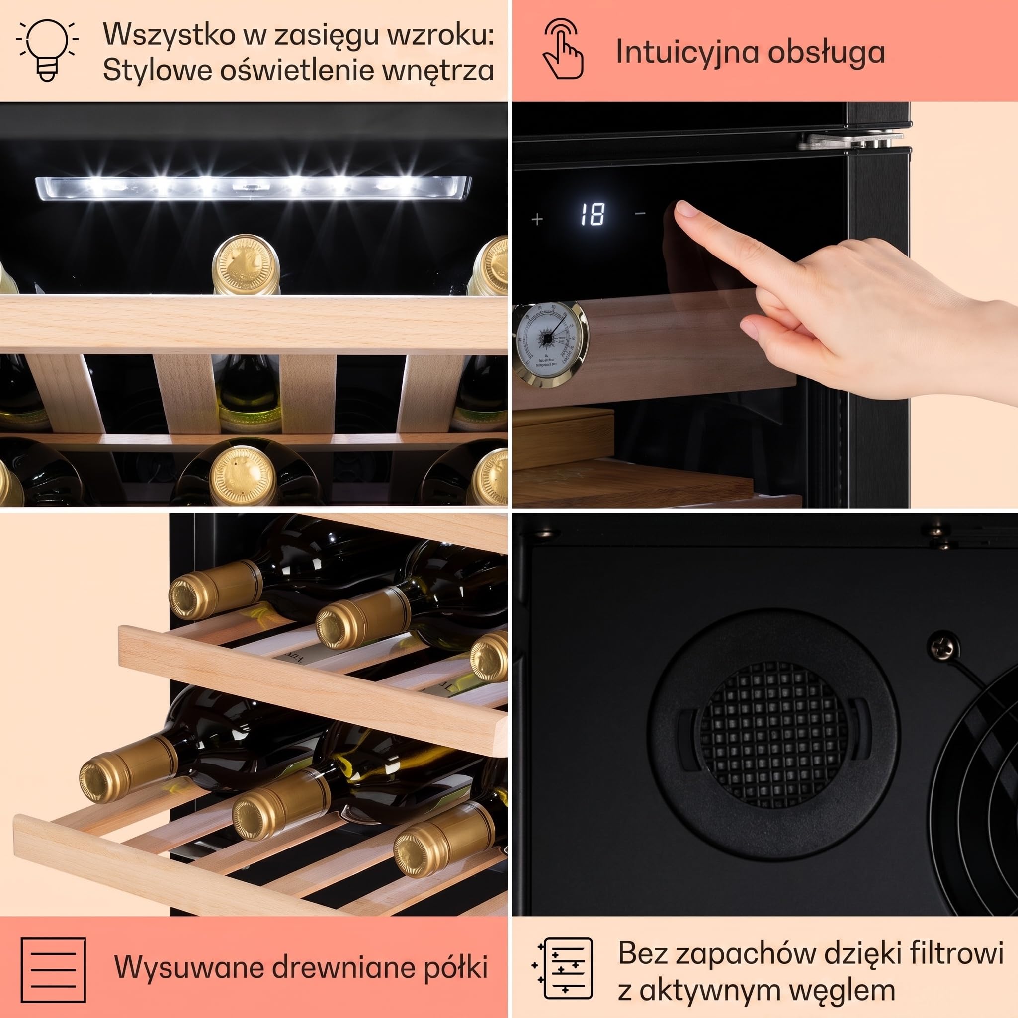 Klarstein Humidor i chłodziarka do wina, Szafka na wino i cygara, Lodówka na napoje i humidor na cygara, Wine Fridge z wyświetlaczem LED, Kontrola temperatury, Higrometr, 89L