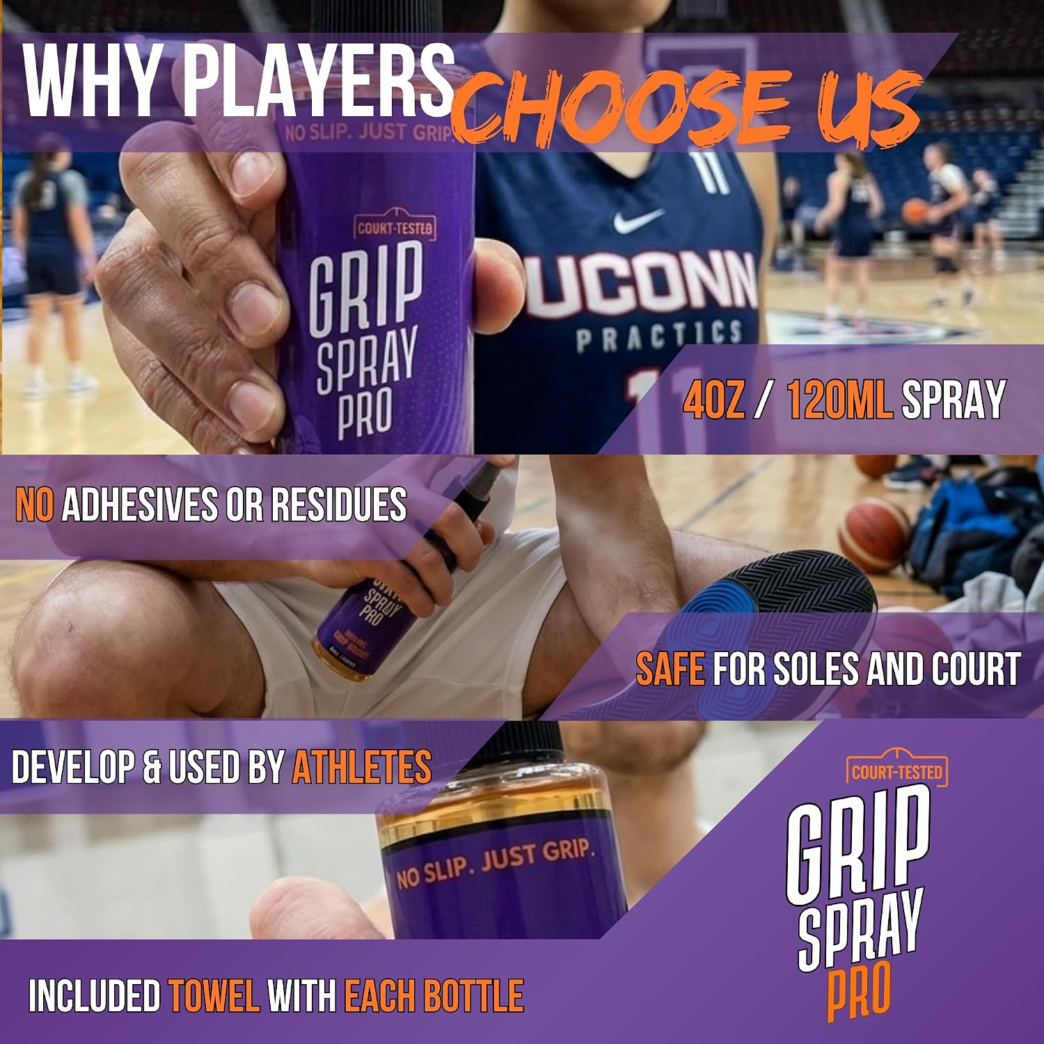 Grip Spray Pro 4oz – Sticky Grip for Basketball Shoes + Microfiber Towel
