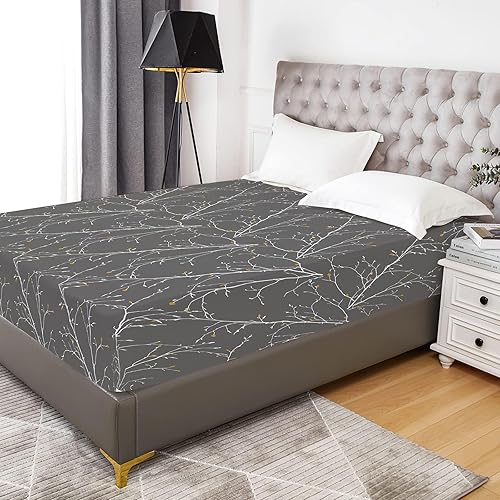Miniatura 7 de YIYEA Sábana bajera individual solo  Impresión de plantas  100% microfibra cepillada de 1800 hilos de calidad egipcia tamaño individual  Ultra suave