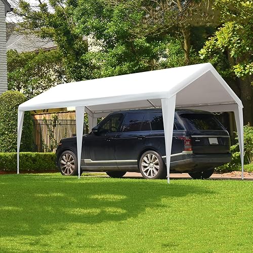 Gardesol Carport, toldo resistente de 10 x 20 pies con marco de acero recubierto de polvo, fácil de montar, garaje portátil para automóvil, barco,