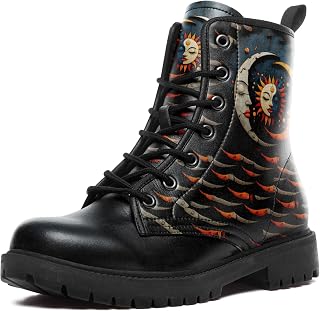 Women's Sun Moon Ankle Boots Print Men's Celestial Combat Boots Gothic Boho Fashion Winter Outdoor Hiking Footwear