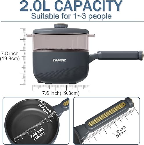 Miniatura 3 de TOPWIT Olla eléctrica con vaporizador, olla eléctrica multifuncional de 2 L, sartén antiadherente, olla portátil para carne, arroz frito, ramen,