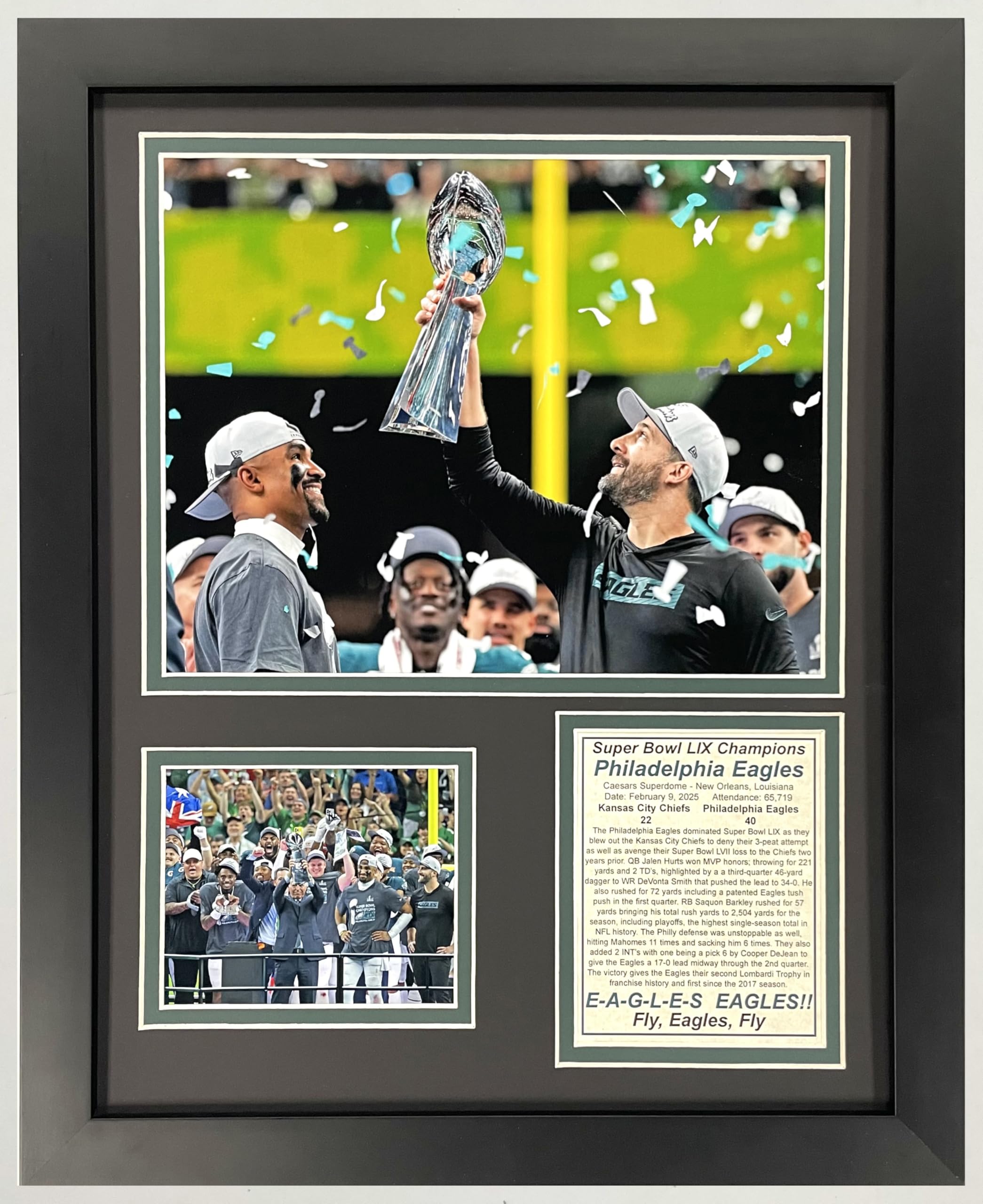 2024 Eagles SB LIX 59 Champions | Collectible Philadelphia Football Memorabilia | Framed Picture and Photo Collage Gifts | (Coach & QB, 12"x15", Framed)