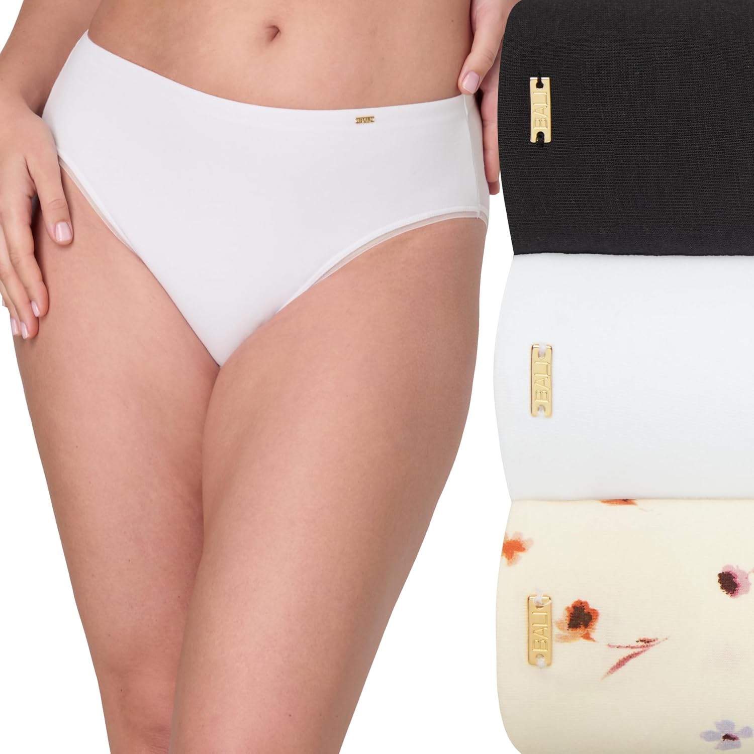Bali womens Hi-cut Underwear Pack, Lux Cotton Essentials Hi-cut Underwear, Full Coverage Panties, Moisture-wicking, 3-pack