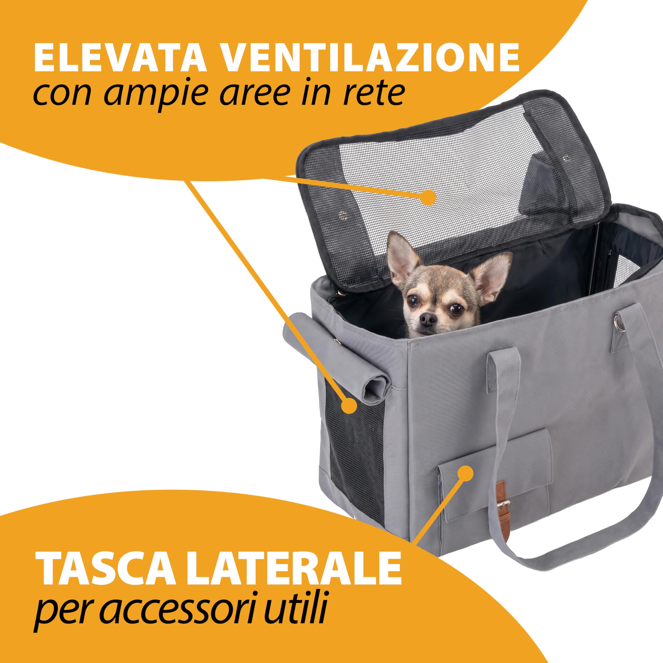 Ferplast Trasportino per Cani JETSET, Trasportino Gatto, Zaino per Cani, Cinghia di Sicurezza, Max 12 kg, 40 x 20 x h 30 cm