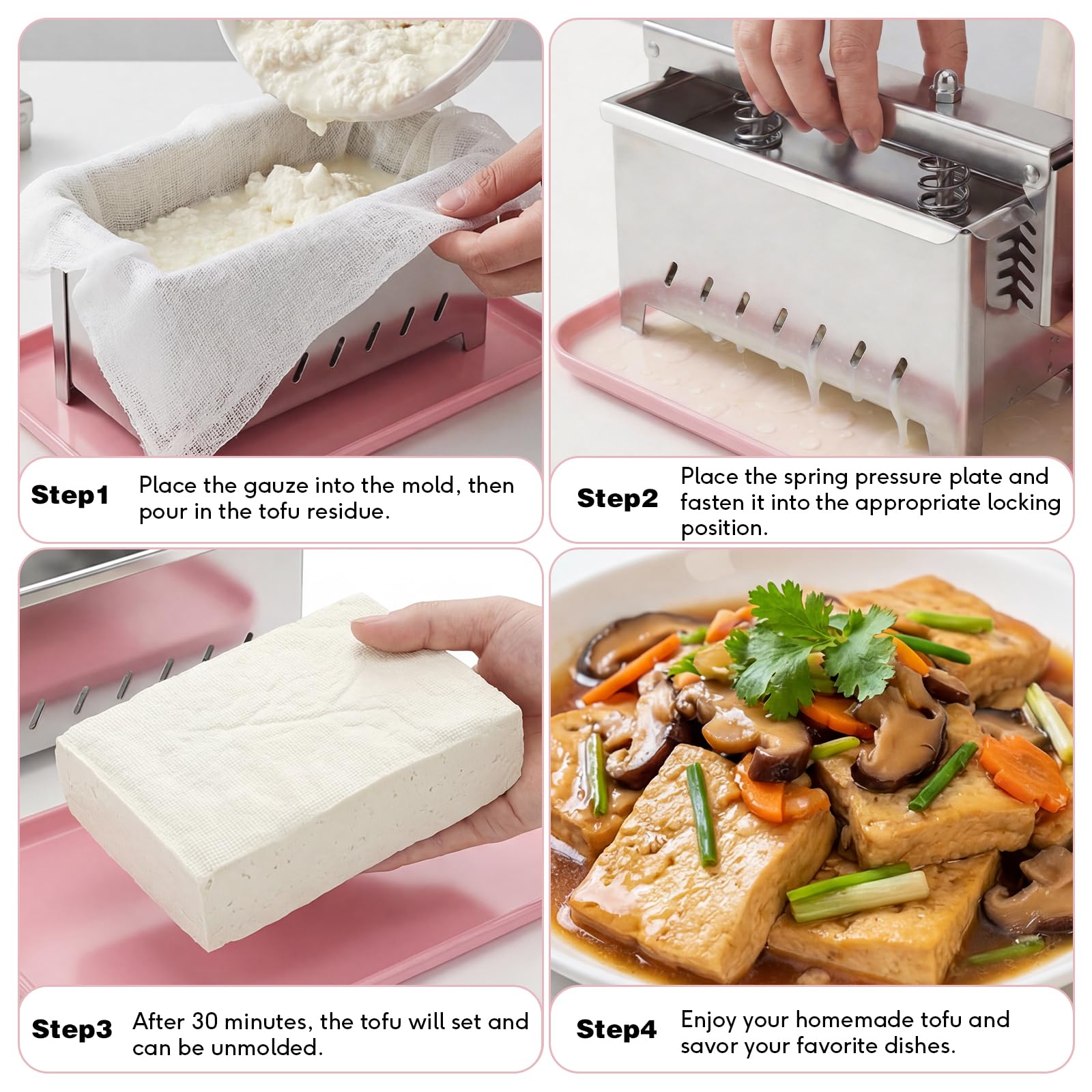 Pressa per Tofu pressa Tofu Tofupressa per Formaggi in Acciaio Inox per la Preparazione di Tofu, Formaggio Indiano può contenere fino a 2kg Lavabile in lavastoviglie dimensioni del prodotto 31x22x14cm