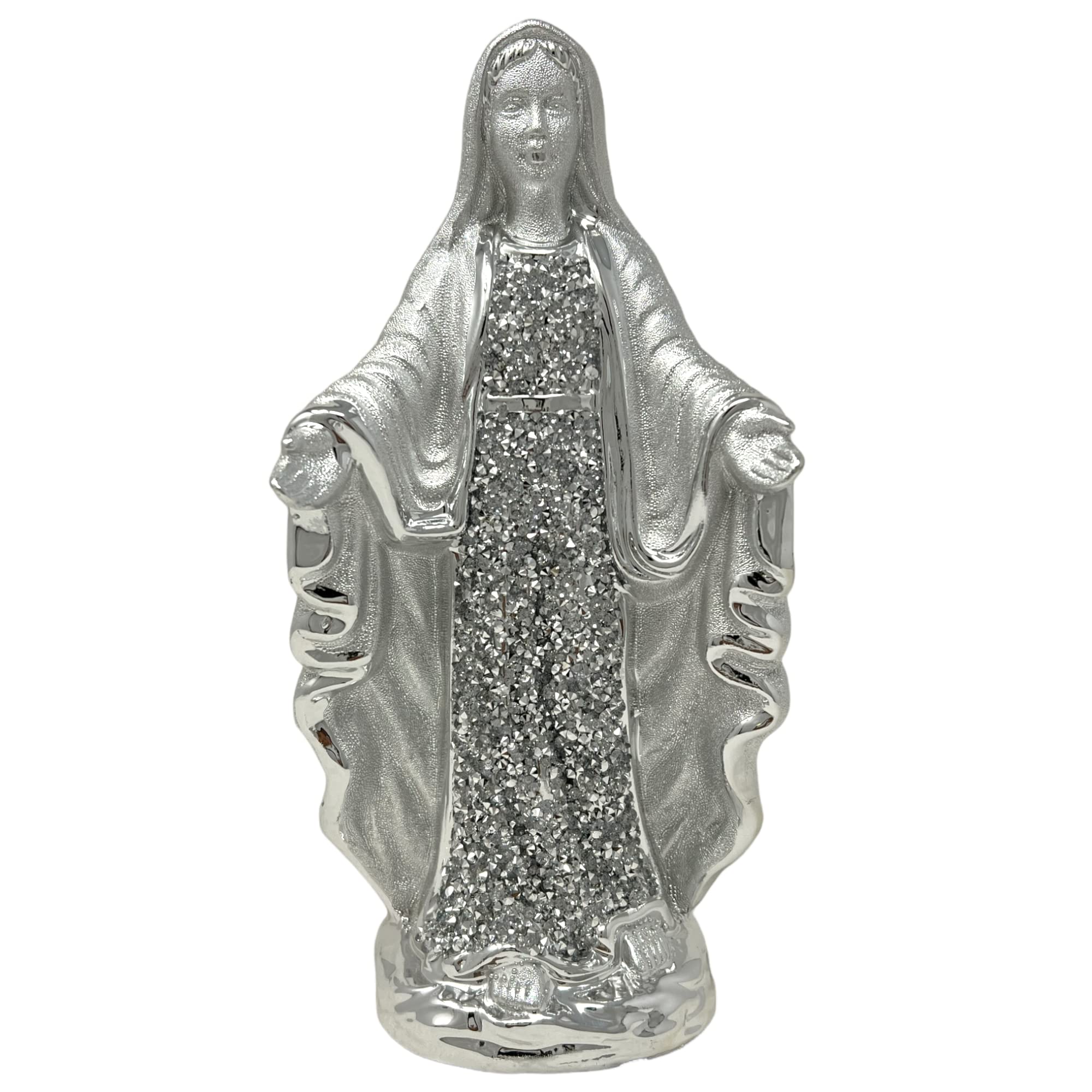 Crystal crushed Diamond Silver VIRGIN MARY STATUE Figurine Sparkle Bling Ornaments Church Cross Christian Crucifix Collectible Figurines Relics Display Handicraft Home Decor