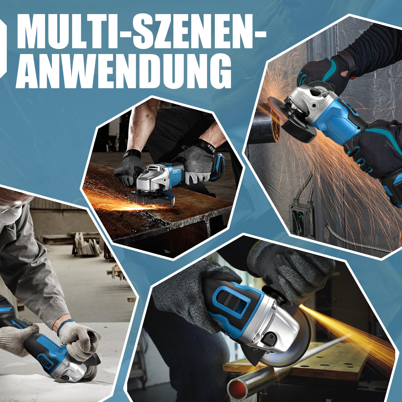 Akumulatorowa szlifierka kątowa do Makita 18 V, szczotka, kompaktowa 9000 obr./min, z 4 prędkościami, tarcza szlifierska 125 mm z kluczem szlifierskim do szlifowania, cięcia i polerowania (bez