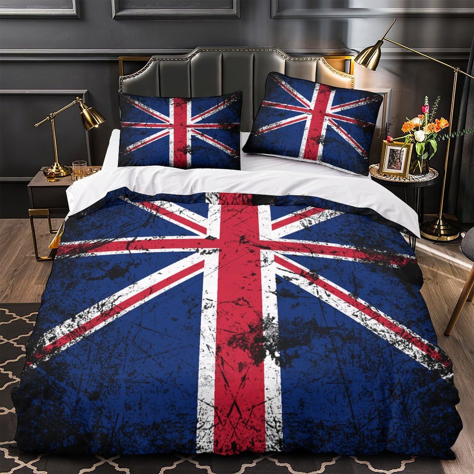 Housse de couette British Flag 220x240cm avec 2 taies d'oreiller microfibre