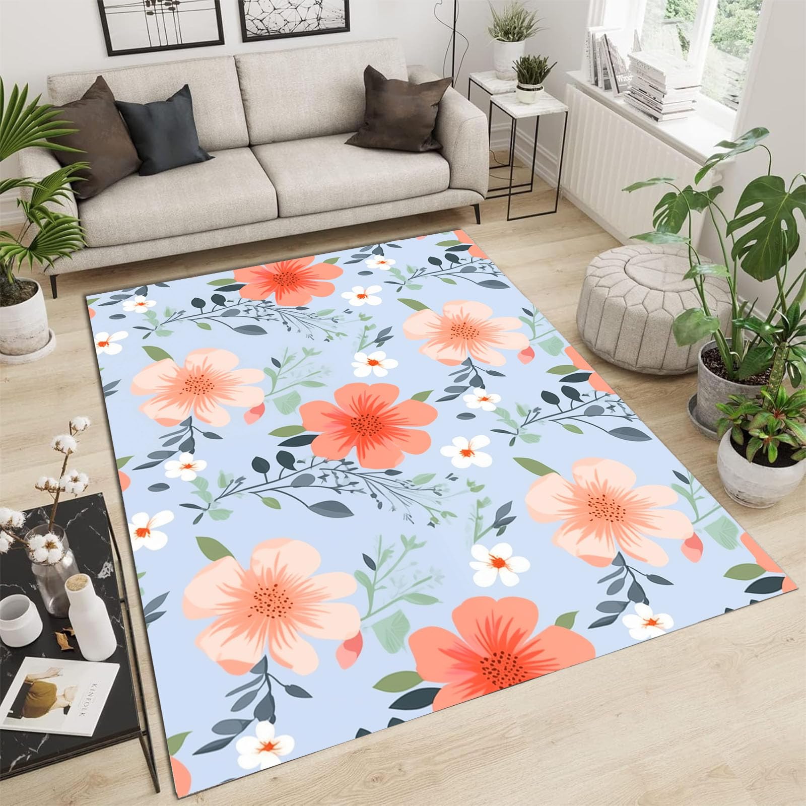 Tapis de bureau bleu clair motif végétal pour créer un espace de travail zen