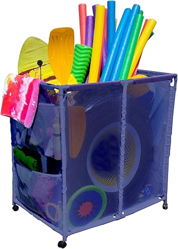 Flotadores de piscina al aire libre, bolas, juguetes y equipos, organizador de malla rodante, grande (35 pulgadas de ancho x 25.4 pulgadas de largo