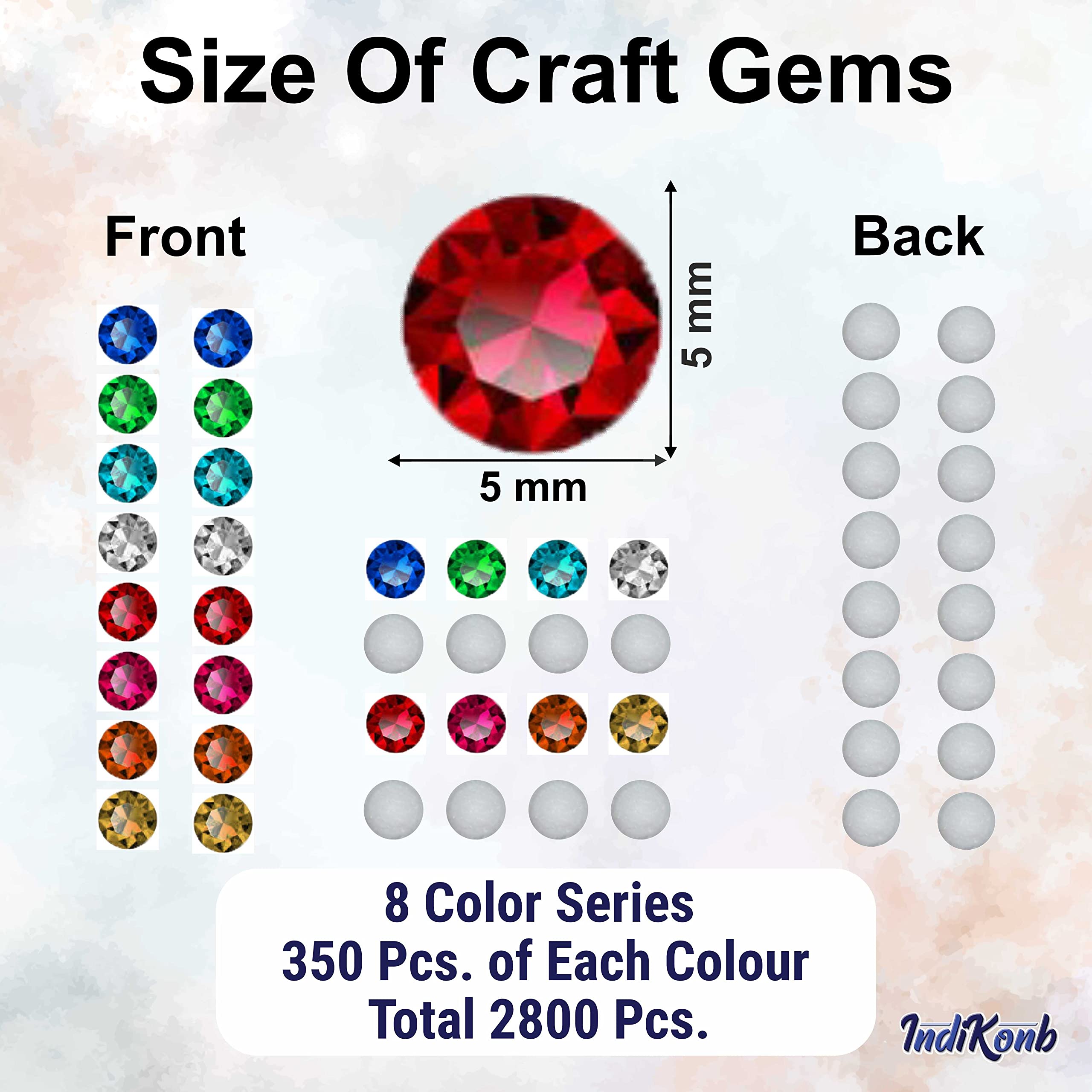 INDIKONB 2800 Multicolor Rhinestones Flatback Pastable Kundan Stones Gemstones and Crystals for Art and Crafts, Jewellery Making, Clothes, Embroidery Material DIY kit (5 mm, Multicolor) || SR 5mm ||
