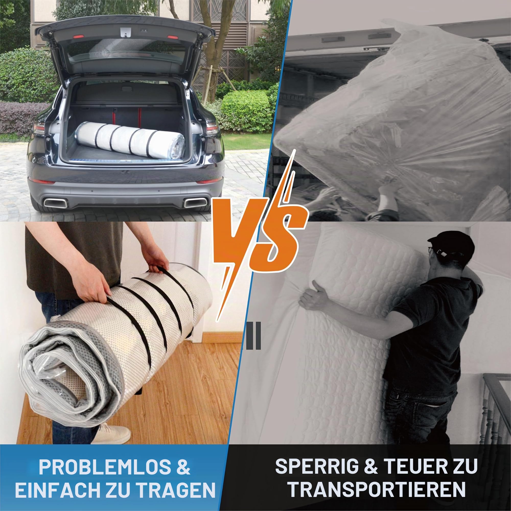 Vakuumbeutel für Umzug/Lagerung von Schaumstoffmatratzen, komprimiert Matratze bis zu 80%, vakuumversiegelte Matratzentasche, auslaufsicher & versiegelbar, Aufbewahrungstasche mit Riemen