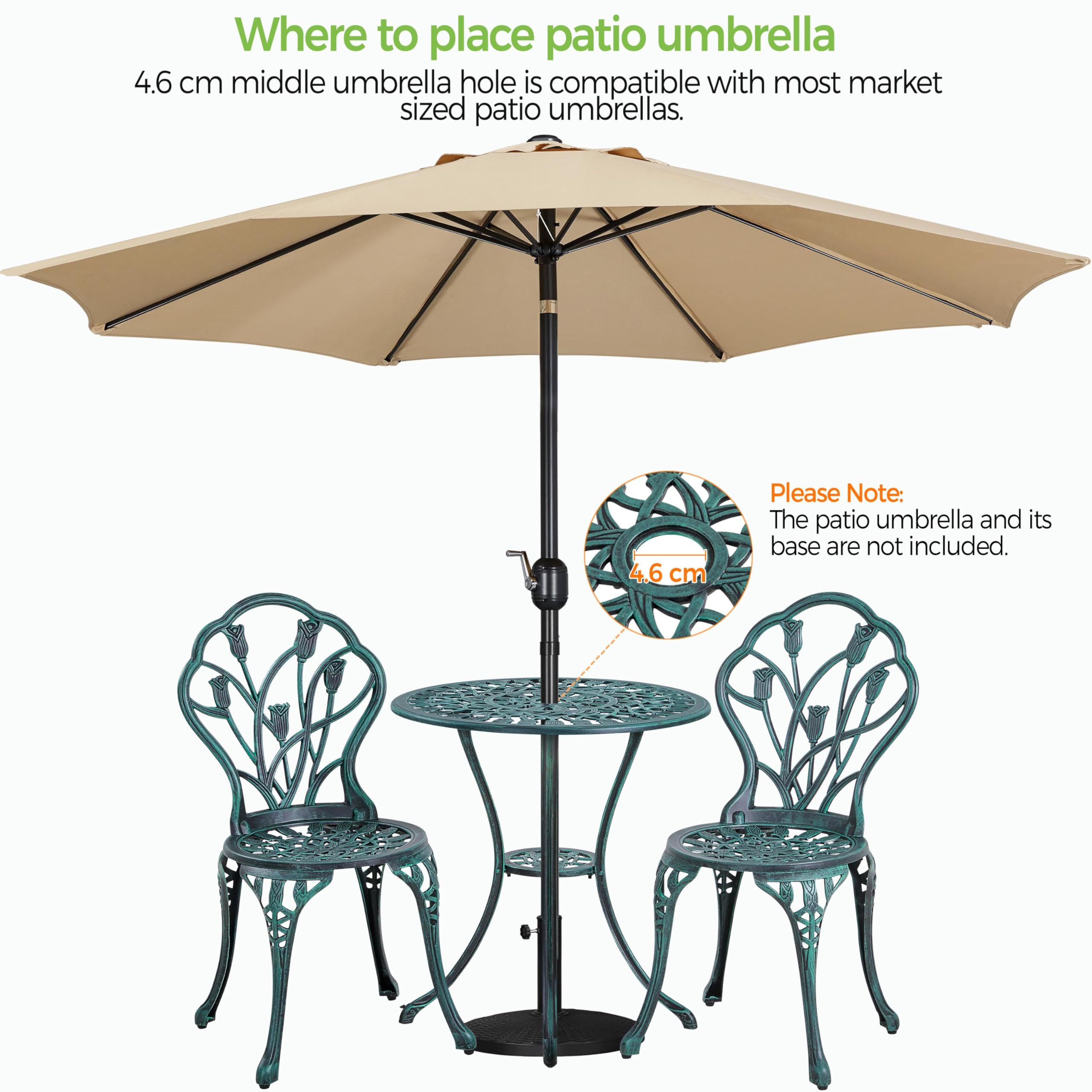Yaheetech Conjunto de Mesa y Silla Exterior Mueble de Aluminio para Jardín Balcón Terraza Patio 2 Sillas y 1 Mesa Verde
