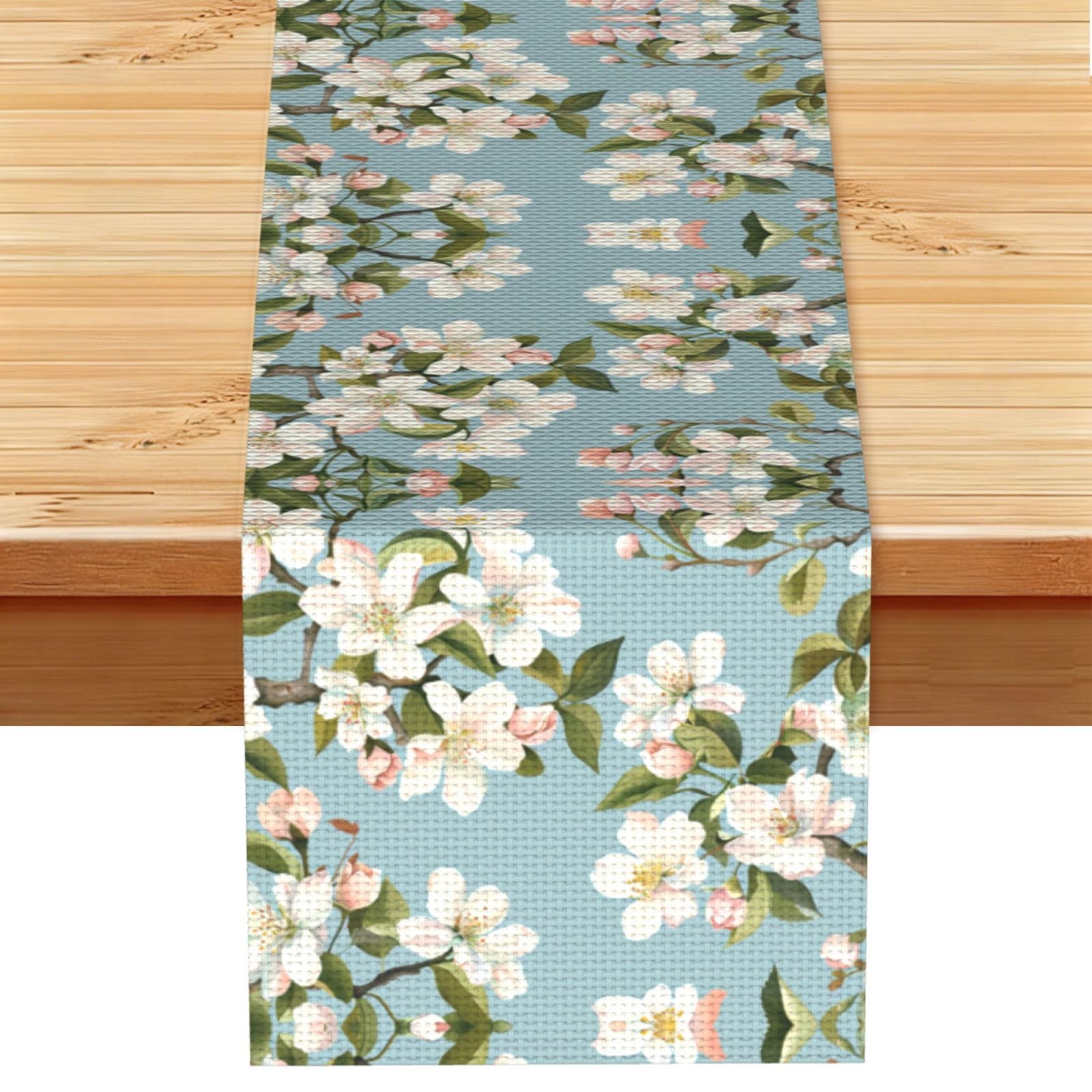 Elegant White Teal Blossoms Printed Table Runner 13 x 72, Wrinkle Resistant Decor for Dining Table Coffee Table Fireplace