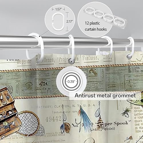 Miniatura 3 de Cortina de ducha de pesca, cortinas de ducha rústicas, decoración de baño, tela de poliéster impermeable, 60 x 72 pulgadas