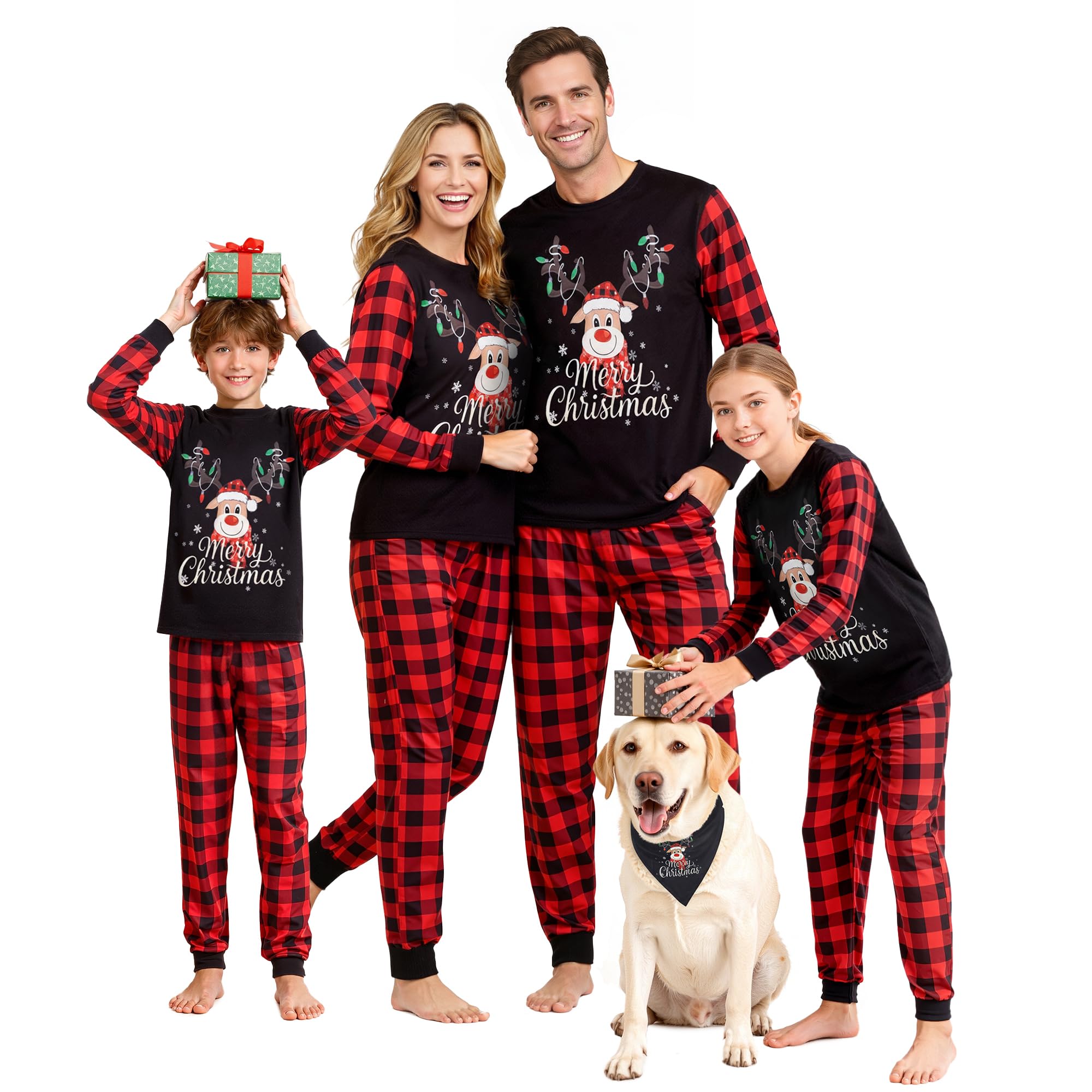 LUSLOVE Matching Christmas Pyjamas for Family - Xmas Pjs Set Soft Long Sleeve Nightwear Pl...