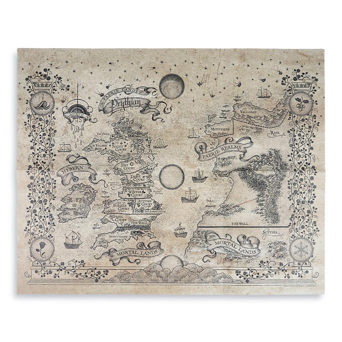 ConQuest Journals A Court of Thorns and Roses Prythian World Map, Authentic Parchment-Style Paper, Double-Sided ACOTAR Artwork, Folded Print, 16'' x 20'', Officially Licensed Sarah J. Maas Collection