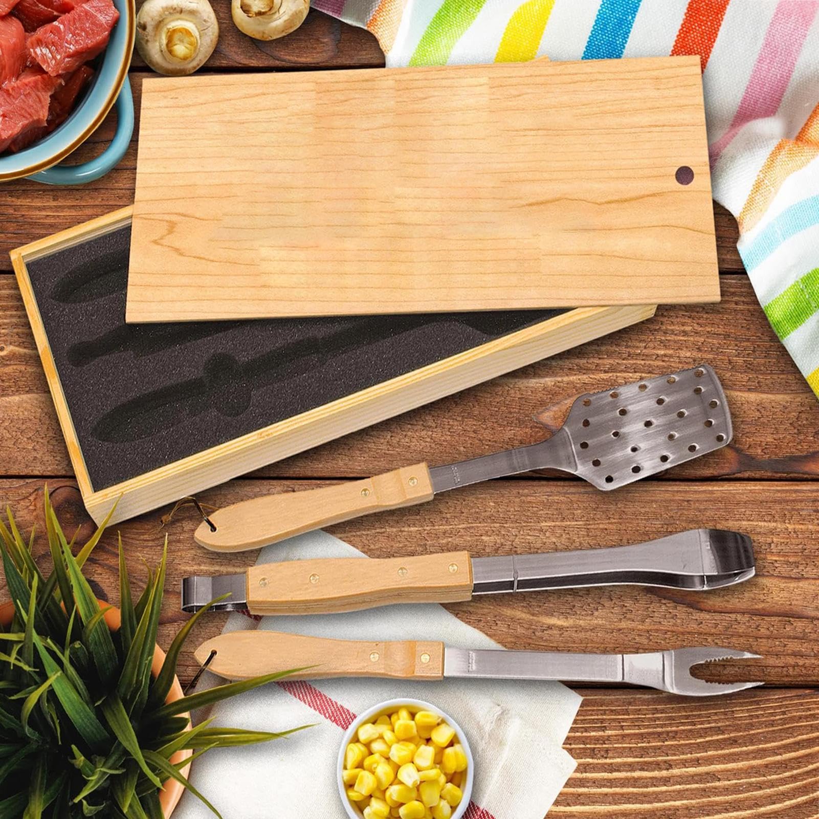 Utensilios de Barbacoa Juego para Parrilla | Accesorios De Cocina Al Aire Libre Con Maletín Para Jardín Camping Picnic Y Reuniones Familiares