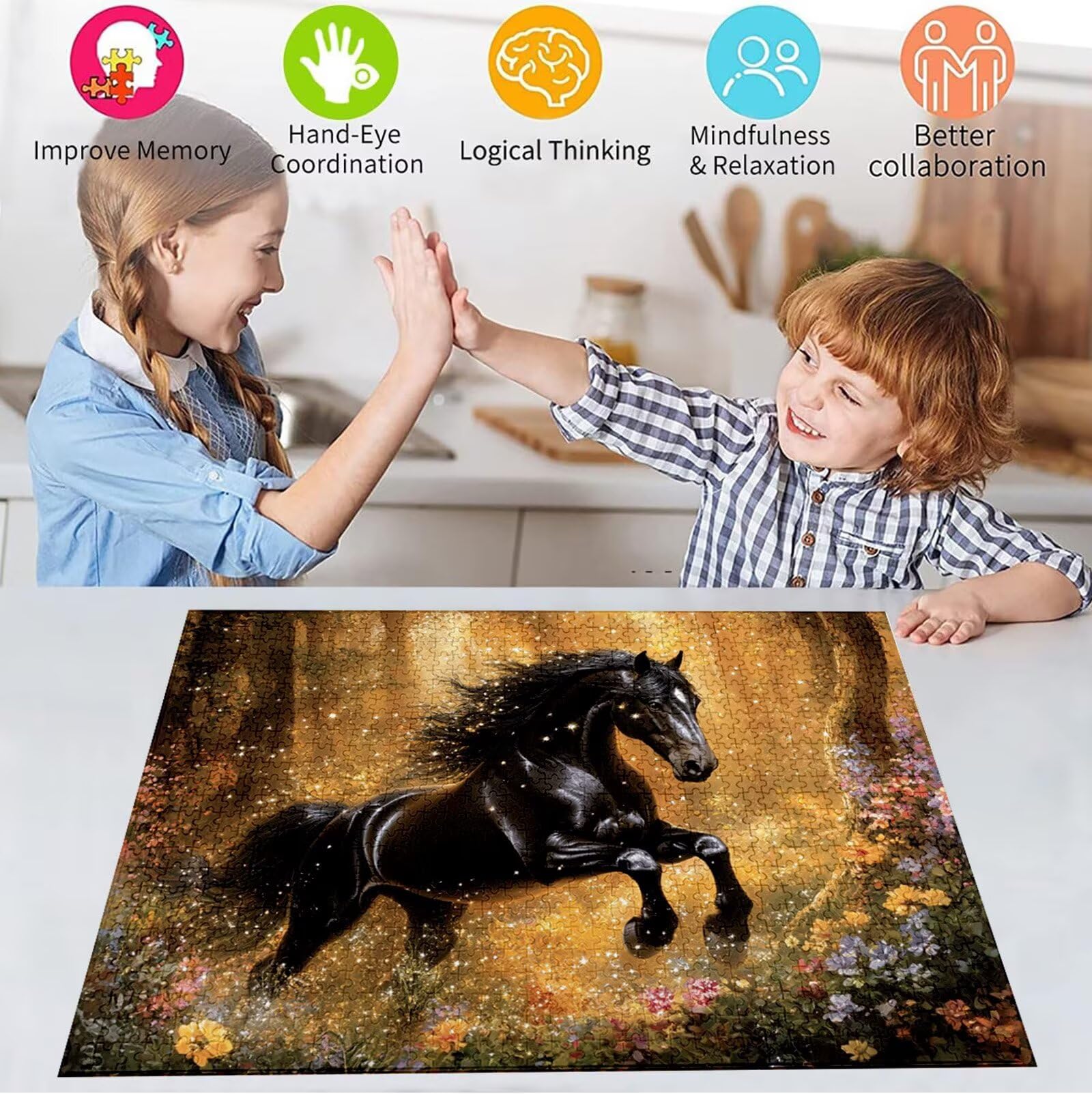 Puzzle 5000 elementów, 3 4 5 lat puzzle koń 6 7 8 lat zrównoważone gry edukacyjne z wysokiej jakości drewnianymi motywami dla dorosłych zabawa rodzinna układanka dla dorosłych, prezent na Boże