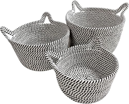 Cestas pequeñas tejidas Mini contenedores de almacenamiento Organizadores de cuerda de algodón para guardería Bonita cesta redonda de orejas de