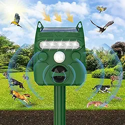 Repelente solar ultrassônico de animais, repelente de gatos ao ar livre, repelente de esquilos para cães, guaxinins, gambás, coelhos, raposas, veados, pássaros, etc. com detecção de movimento, LED