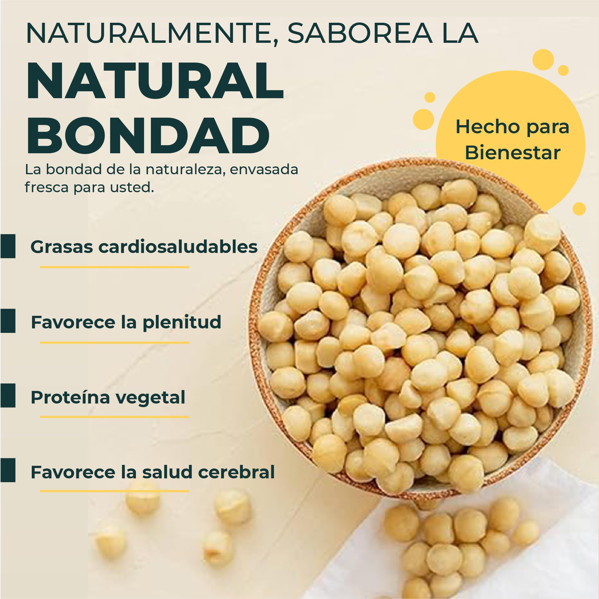 FOODIN Nueces de Macadamia Orgánicas 1 kg (2 x 500 g) – Crudas, Sin Gluten, Veganas, Keto – Frutos Secos Naturales para Snacks, Cocina y Postres