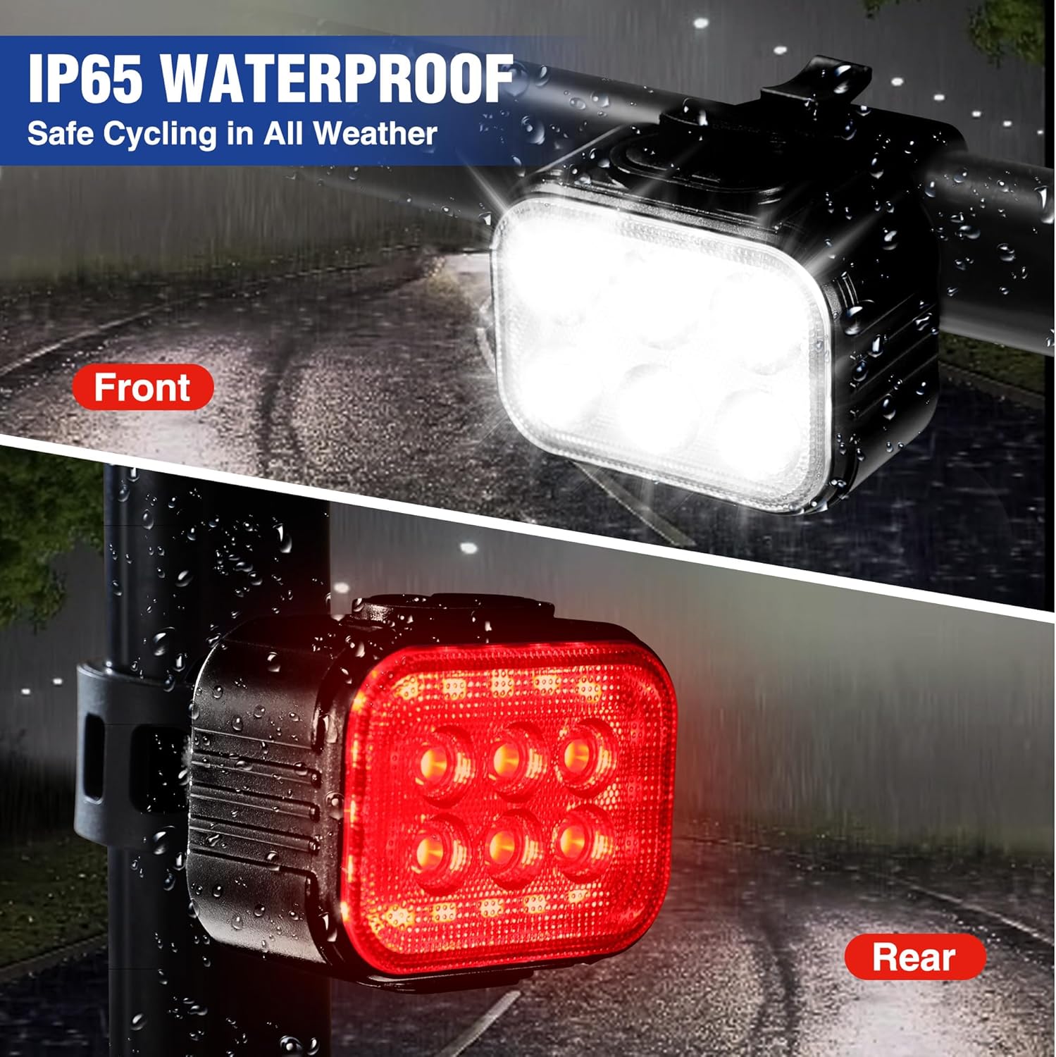 WORKPRO Bike Lights Set [8+13 Modes], Rechargeable Bicycle Light Set Ultra Bright, IP65 Waterproof Bike Lights for Night Riding, 1200mAh Bike Headlight and Tail Light Reflectors