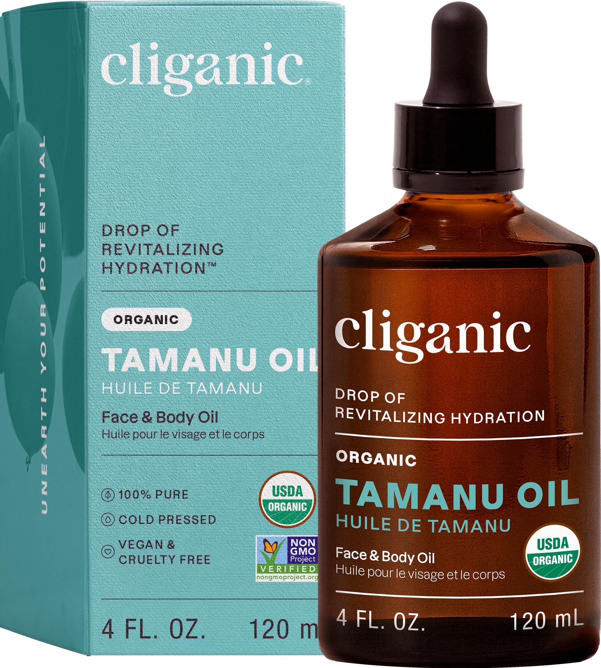 Cliganic Organic Tamanu Oil 120ml, 100% Pure - For Face, Hair & Skin | Natural Cold Pressed, Hexane-Free