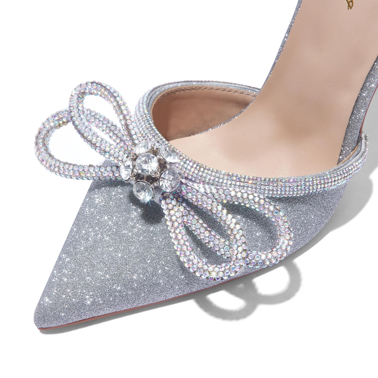 Zhabtuc Scarpe col Tacco Alto da Donna, Sandali con Lacci e Fiocco in Raso e Strass, Punta affilata, Cinturini con Fibbia alla Caviglia