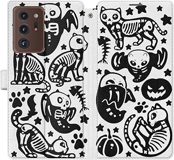Wallet Case Replacement for Samsung Galaxy S23 S22 Note 20 Ultra S21 FE S10 S20 A03 A50 Skeleton Cover Zombie Flip PU Leather Snap Vampire Skulls Folio Magnetic Halloween Cat Card Holder Cute
