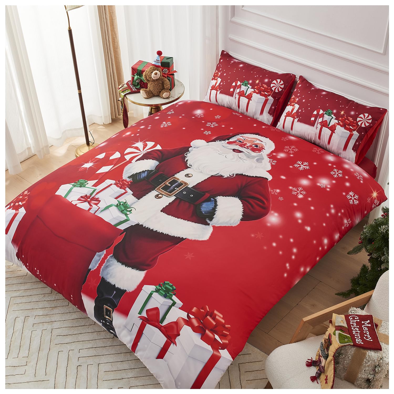 GC GAVENO CAVAILIA Christmas Duvet Cover King Size - Polyester Santa Bedding(230x220 cm) - Breathable Soft Quilt Cover King bed with Pillowcases - Winter KingSize Bedding Bed Cover -Xmas Gift