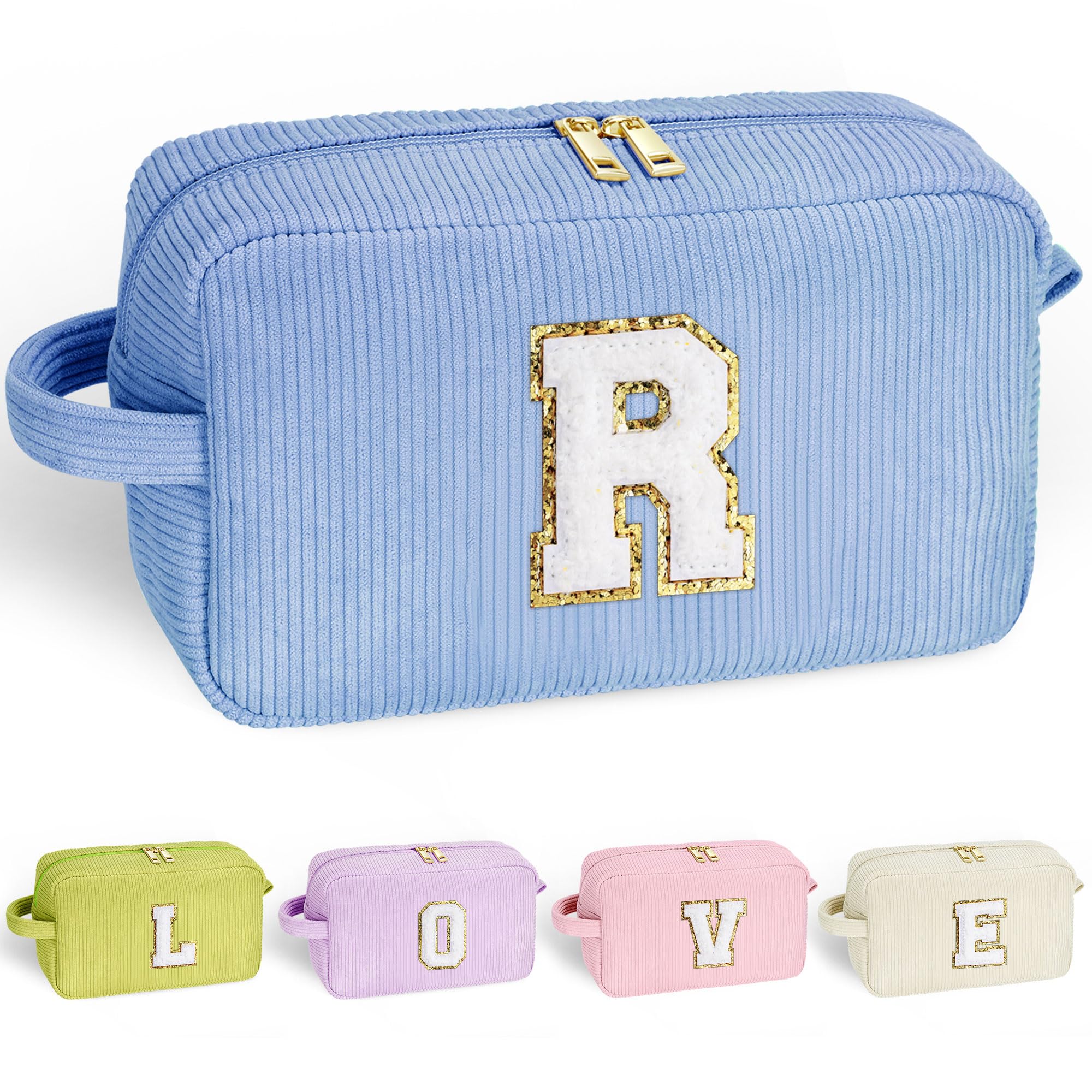 YOOLIFE Teen Girl Gifts Trendy Stuff - Girls Makeup Bag Travel Cosmetic Bag Makeup Brush Bag Toiletry Bag Monogram Makeup Bag Blue Cute Makeup Bag