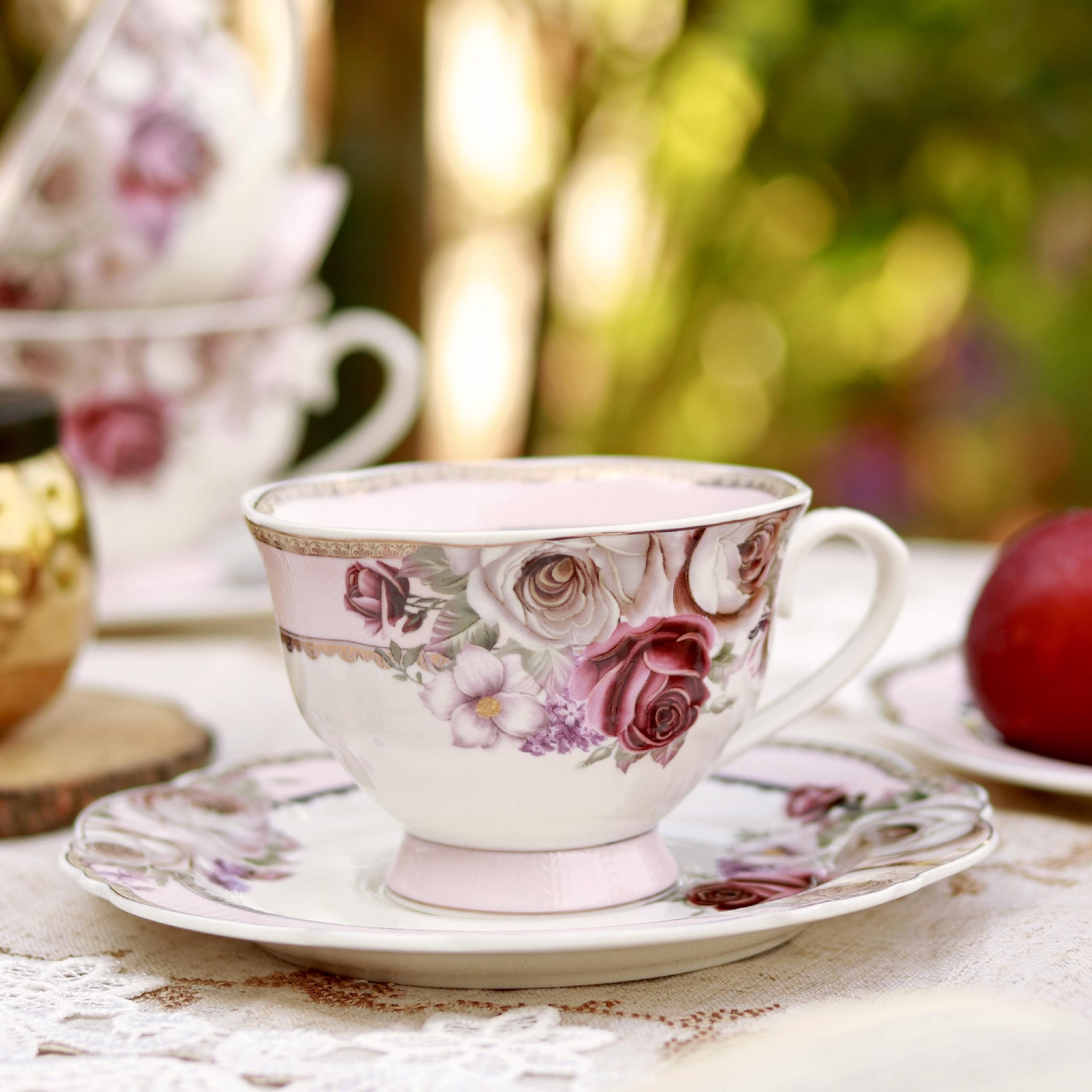 Floral Rose Garden Cup and Saucer Set (Vintage Collection) for Tea