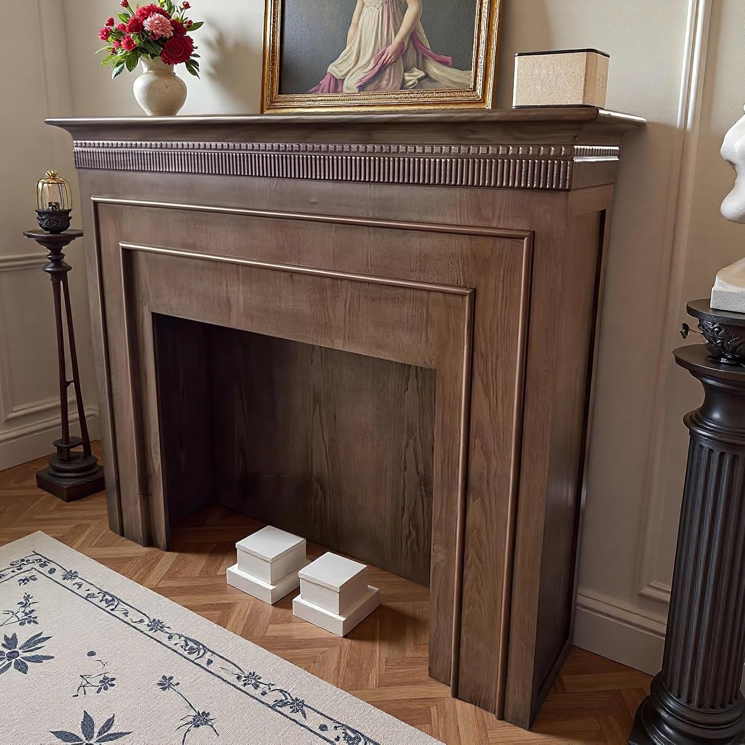 Fireplace Mantel Traditional Solid Ash Wood Fireplace Mantel with Ridged Carving Decorative Surround Decorative