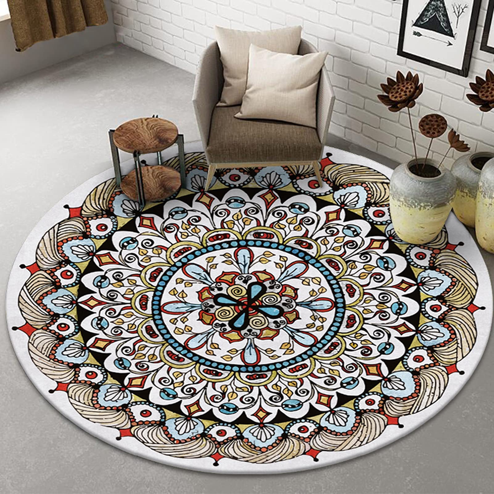 Tapis pour salle de lecture à domicile rond 100cm à poils courts
