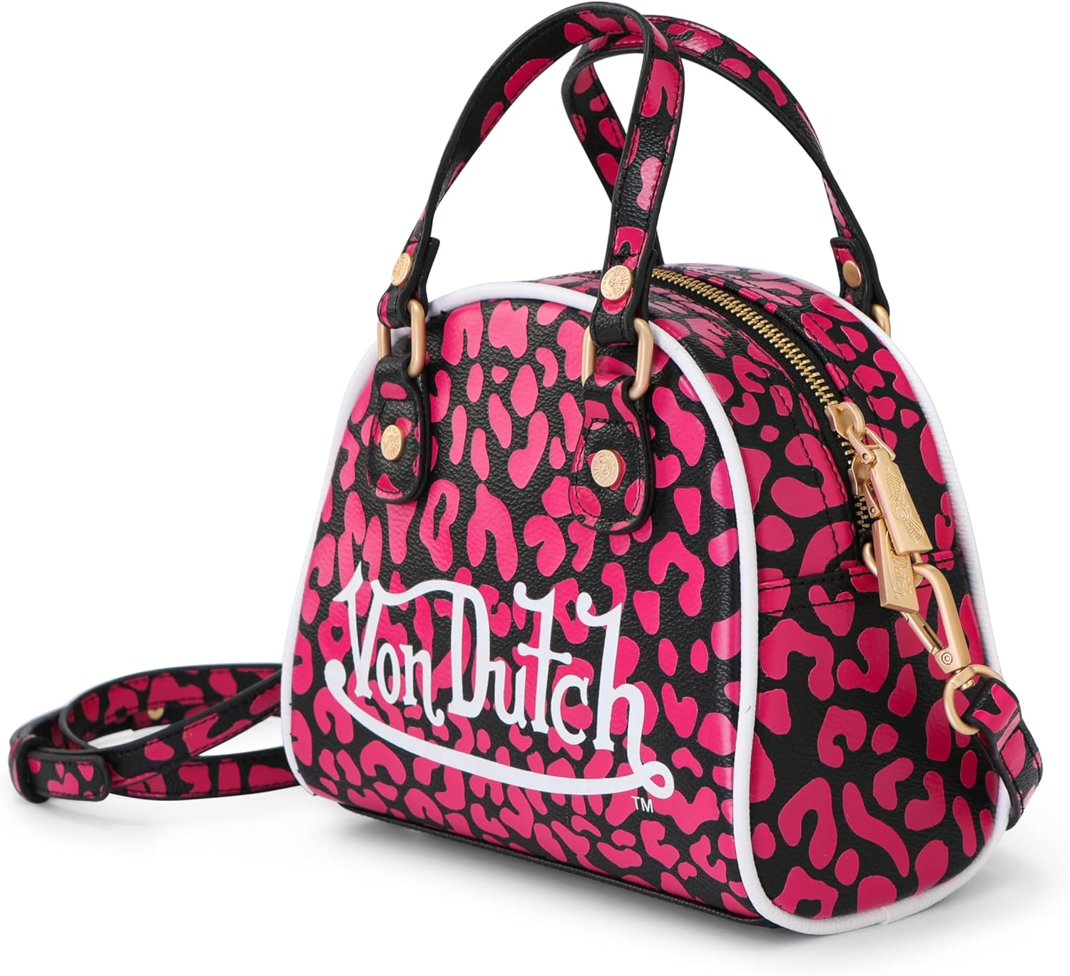 Von Dutch Womens Animal Print Bowling Bag Purse - Womens Handbag with Adjustable Strap, Spacious Interior, and Iconic Logo
