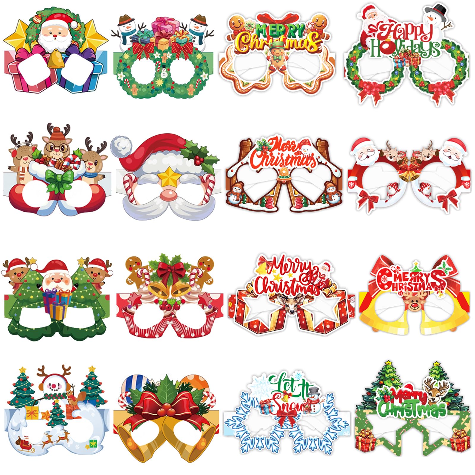 Xunerloy 16pcs Christmas Glasses Novelty Paper Eyeglasses Costume Party  Glasses Frame Christmas Party Decorations Xmas Glitter Glasses Party Photo